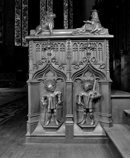 Première jouée basse : saint Maurice et saint Victor d'Agaune. © Région Bourgogne-Franche-Comté, Inventaire du patrimoine