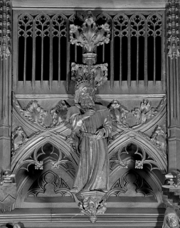 Vue de la quatorzième statuette du dais : pape martyr. © Région Bourgogne-Franche-Comté, Inventaire du patrimoine