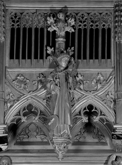 Vue de la septième statuette du dais : saint Vincent de Saragosse. © Région Bourgogne-Franche-Comté, Inventaire du patrimoine