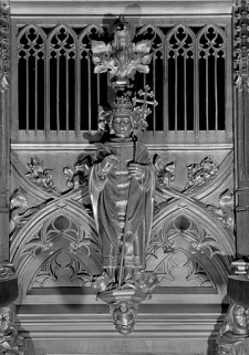 Vue de la quinzième statuette du dais : pape martyr. © Région Bourgogne-Franche-Comté, Inventaire du patrimoine