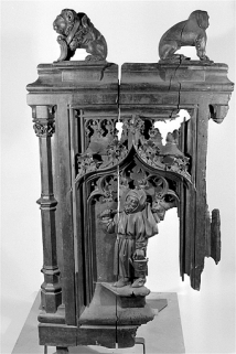 Troisième jouée basse : moine jardinier, brûlée. © Région Bourgogne-Franche-Comté, Inventaire du patrimoine