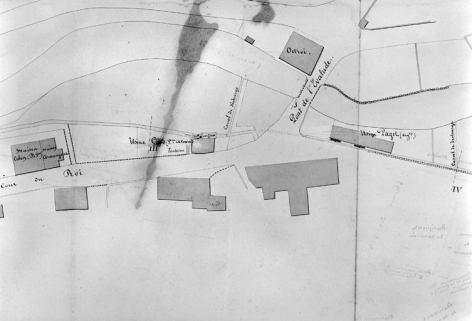 Règlement de l'usine Gruet Faustin. Plan [détail de la partie gauche : usines rues Voltaire et des Essards], 1859. © Région Bourgogne-Franche-Comté, Inventaire du patrimoine
