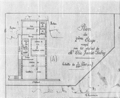 Plan du 2ème étage occupé par les ateliers de Mr Elie Janier-Dubry. © Région Bourgogne-Franche-Comté, Inventaire du patrimoine