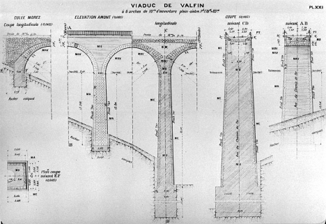 Viaduc de Valfin [... Elévation et coupe d'une pile et de la culée amont], [1919]. © Région Bourgogne-Franche-Comté, Inventaire du patrimoine