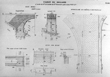 Culée Morez [coupes], Appareillage des voûtes et des piles [et] Détail d'un refuge [plan, coupes et élévation], [1919]. © Région Bourgogne-Franche-Comté, Inventaire du patrimoine