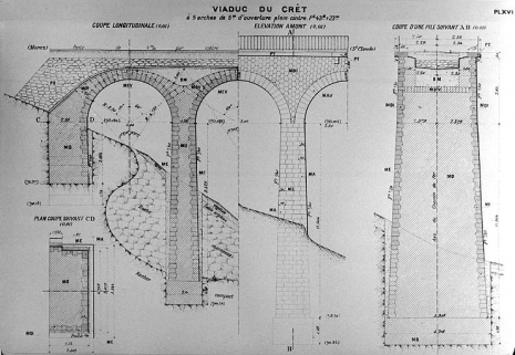 Viaduc du Crêt [...] Elévation amont [et coupes d'une pile], [1919]. © Région Bourgogne-Franche-Comté, Inventaire du patrimoine