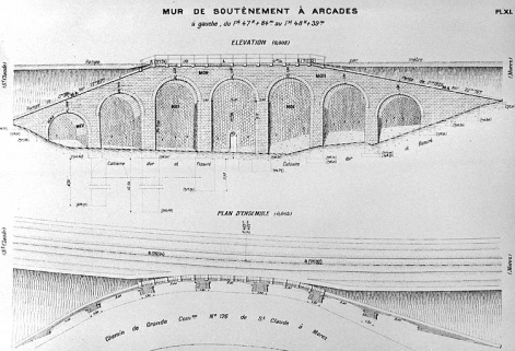 Mur de soutènement à arcades [...] Plan d'ensemble [et] Elévation, [1919]. © Région Bourgogne-Franche-Comté, Inventaire du patrimoine