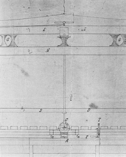 Elévation de la face antérieure : détail de la partie centrale du plan. © Région Bourgogne-Franche-Comté, Inventaire du patrimoine