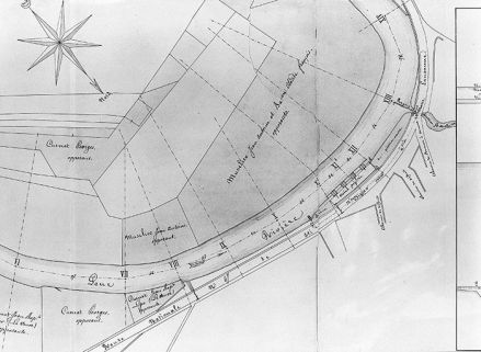 Règlement d'eau de l'usine projetée sur la rive droite de la Loue à l'amont du pont Sainte-Marie, par le sieur Pouguet Aimé Célestin [...]. Plan géométrique des lieux, 1852. © Région Bourgogne-Franche-Comté, Inventaire du patrimoine