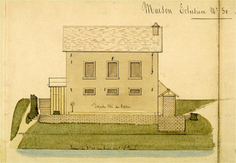 Maison éclusière n° 50 à St Paul - 1880 [détail : ] Façade côté du bassin. © Région Bourgogne-Franche-Comté, Inventaire du patrimoine