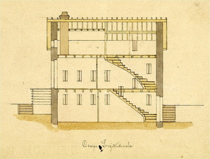Maison éclusière n° 50 à St Paul - 1880 [détail : ] Coupe longitudinale. © Région Bourgogne-Franche-Comté, Inventaire du patrimoine