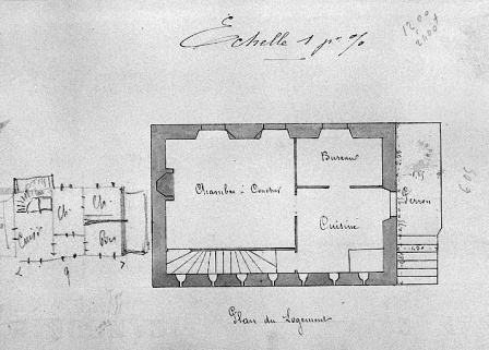 Maison éclusière n° 50 à St Paul - 1880 [détail : ] Plan du logement [au rez-de-chaussée]. © Région Bourgogne-Franche-Comté, Inventaire du patrimoine