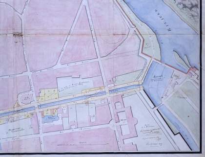 Plan d'une partie de la cité de Besançon et de ses fortifications [... Détail : quart bas droite du plan], 1809. © Région Bourgogne-Franche-Comté, Inventaire du patrimoine