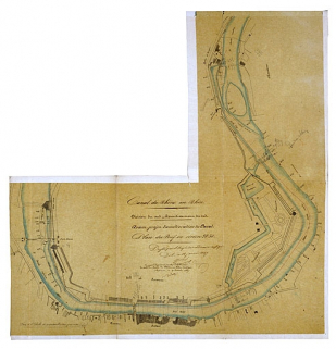 Avant-projet d'amélioration du canal. Plan du bief en rivière n° 50 [du moulin Saint-Paul au moulin de Tarragnoz], 1847. © Région Bourgogne-Franche-Comté, Inventaire du patrimoine