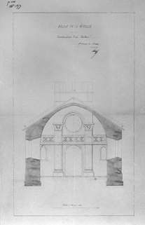 Construction d'un clocher : coupe transversale, 1849. © Région Bourgogne-Franche-Comté, Inventaire du patrimoine Construction d'un clocher : coupe transversale, 1849. © Région Bourgogne-Franche-Comté, Inventaire du patrimoine