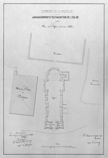 Agrandissement et restauration de l'église : plan de l'église et de ses abords, 1863. © Région Bourgogne-Franche-Comté, Inventaire du patrimoine Agrandissement et restauration de l'église : plan de l'église et de ses abords, 1863. © Région Bourgogne-Franche-Comté, Inventaire du patrimoine