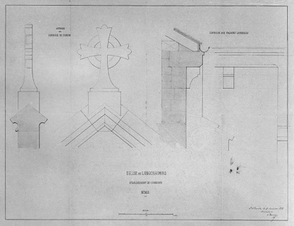 Eglise de Longchaumois : établissement de corniches, détails, 1862. © Région Bourgogne-Franche-Comté, Inventaire du patrimoine Eglise de Longchaumois : établissement de corniches, détails, 1862. © Région Bourgogne-Franche-Comté, Inventaire du patrimoine