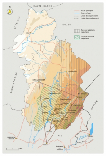 Carte de localisation des zones de tournerie et de tabletterie. © Région Bourgogne-Franche-Comté, Inventaire du patrimoine