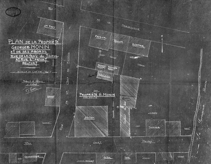 Plan de la propriété Georges Monin et de ses abords rue de la Croix du Tilleul et rue Saint-Privat - Belfort. © Région Bourgogne-Franche-Comté, Inventaire du patrimoine