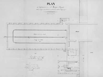 Plan de l'établissement de M. Bornèque à Danjoutin dressé à l'appui d'une demande en autorisation d'établir un chauffage à vapeur. © Région Bourgogne-Franche-Comté, Inventaire du patrimoine