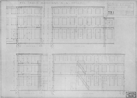 Fil Isolé Moderne S.A. Delle - Bâtiment à étages. Agrandissement 1929. Coupes - T 3.1. © Région Bourgogne-Franche-Comté, Inventaire du patrimoine