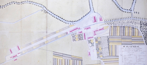 Plan général de la forge de Morvillars, département du Haut-Rhin, appartenant à Mrs Migeon et Dominé propriétaires de forges. © Région Bourgogne-Franche-Comté, Inventaire du patrimoine Plan général de la forge de Morvillars, département du Haut-Rhin, appartenant à Mrs Migeon et Dominé propriétaires de forges. © Région Bourgogne-Franche-Comté, Inventaire du patrimoine