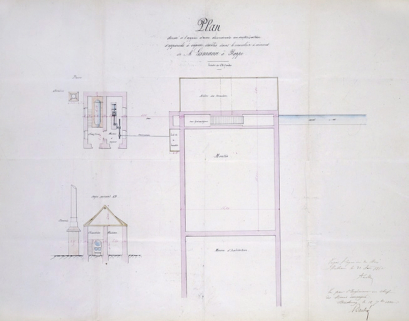 Plan dressé à l'appui d'une demande en autorisation d'appareils à vapeur établis dans le moulin à ciment de M. Lesmann à Roppe. © Région Bourgogne-Franche-Comté, Inventaire du patrimoine