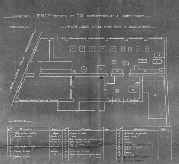 Messieurs Jenny frères et Cie, industriels à Audincourt. Plan des ateliers sis à Belfort. © Région Bourgogne-Franche-Comté, Inventaire du patrimoine