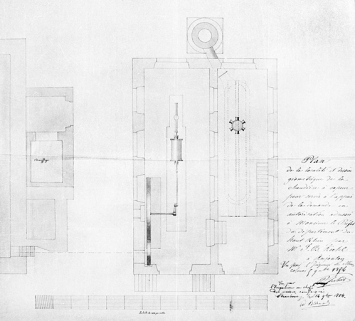 Plan de la localité et dessin géométrique de la chaudière à vapeur pour servir à l'appui de la demande en autorisation adressée à monsieur le préfet du département du Haut-Rhin par M. J. B. Koehl. © Région Bourgogne-Franche-Comté, Inventaire du patrimoine
