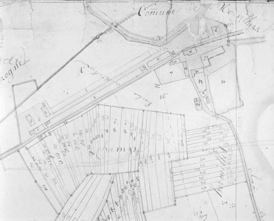 Méziré. Section C dite Rières du territoire [plan-masse et de situation extrait du plan cadastral napoléonien]. © Région Bourgogne-Franche-Comté, Inventaire du patrimoine