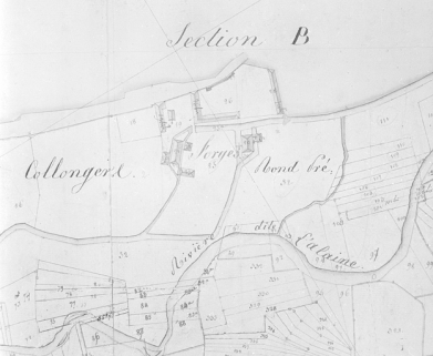 Grandvillard. Section C dite Anguisset, 1ère feuille [plan-masse et de situation extrait du plan cadastral napoléonien]. © Région Bourgogne-Franche-Comté, Inventaire du patrimoine