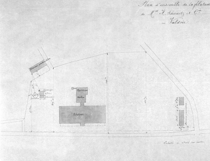 Plan d'ensemble de la filature de Mrs H. Schwartz et Cie au Valdoie. © Région Bourgogne-Franche-Comté, Inventaire du patrimoine