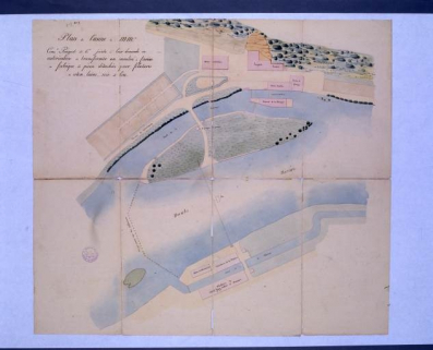 Plan de l'usine de MMrs Constant Peugeot et Cie jointe à leur demande en autorisation de transformer un moulin à farine en fabrique de pièces détachées pour filatures de coton, laine, soie et lin. © Région Bourgogne-Franche-Comté, Inventaire du patrimoine