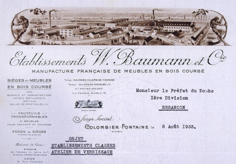 Etablissements W. Baumann et Cie. Manufacture française de meubles en bois courbé. [Vue cavalière de l'usine]. © Région Bourgogne-Franche-Comté, Inventaire du patrimoine