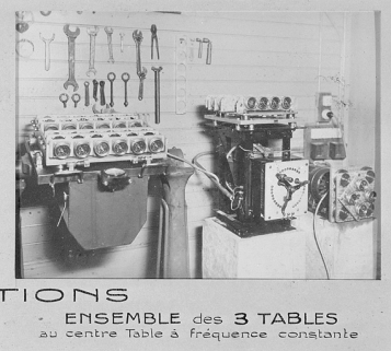 Essais de vibrations. Ensemble de 3 tables. Au centre table à fréquence constante, entre 1932 et 1934. © Région Bourgogne-Franche-Comté, Inventaire du patrimoine Essais de vibrations. Ensemble de 3 tables. Au centre table à fréquence constante, entre 1932 et 1934. © Région Bourgogne-Franche-Comté, Inventaire du patrimoine