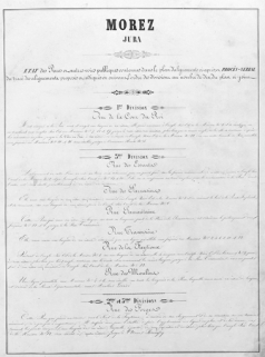 Morez. Plan d'alignements [1ère page de l'Etat des rues et autres voies publiques...], 1845-1859. © Région Bourgogne-Franche-Comté, Inventaire du patrimoine
