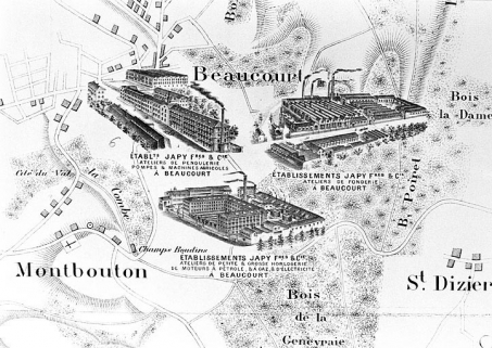 Plan monumental des grandes usines de la vallée de Montbéliard et partie du Territoire de Belfort [les usines Japy à Beaucourt]. © Région Bourgogne-Franche-Comté, Inventaire du patrimoine