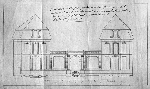" Elévation de la porte cochère et des pavillons en aile de la maison de monsieur de Marivat... du dessin du Sr Blondel architecte à Paris ". © Région Bourgogne-Franche-Comté, Inventaire du patrimoine