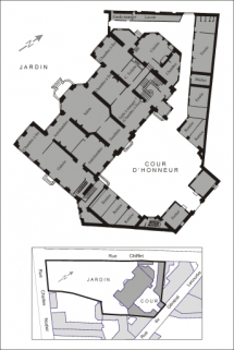 Croquis restituant la distribution intérieure du rez-de-chaussée au 18e siècle. © Région Bourgogne-Franche-Comté, Inventaire du patrimoine