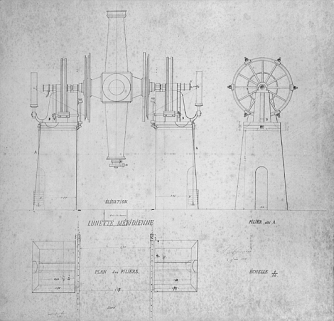 Lunette méridienne. Elévation, pilier côté A [et] Plan des piliers, 1883. © Région Bourgogne-Franche-Comté, Inventaire du patrimoine