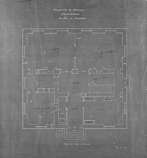 Université de Besançon. Observatoire. Pavillon du Directeur. Plan du rez-de-chaussée, 1ère moitié 20e siècle ? © Région Bourgogne-Franche-Comté, Inventaire du patrimoine Université de Besançon. Observatoire. Pavillon du Directeur. Plan du rez-de-chaussée, 1ère moitié 20e siècle ? © Région Bourgogne-Franche-Comté, Inventaire du patrimoine