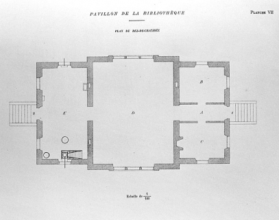 Pavillon de la bibliothèque. Plan du rez-de-chaussée, 1892. © Région Bourgogne-Franche-Comté, Inventaire du patrimoine Pavillon de la bibliothèque. Plan du rez-de-chaussée, 1892. © Région Bourgogne-Franche-Comté, Inventaire du patrimoine