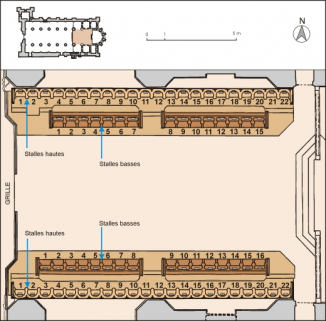 Plan de situation et plan général des stalles. © Région Bourgogne-Franche-Comté, Inventaire du patrimoine