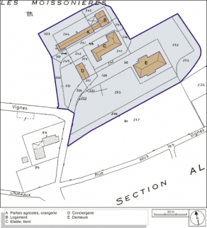 Plan-masse et de situation. Extrait du plan cadastral, 1984, section AK, 1:1000. © Région Bourgogne-Franche-Comté, Inventaire du patrimoine