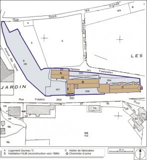 Plan-masse et de situation. Extrait du plan cadastral, 1984, section AL, 1:1000. © Région Bourgogne-Franche-Comté, Inventaire du patrimoine