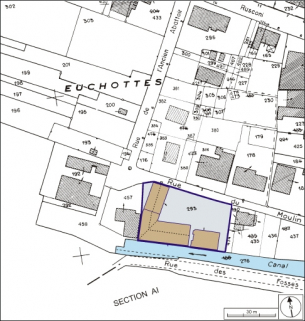 Plan-masse et de situation. Extrait du plan cadastral, 1984, section AB, 1:1000. © Région Bourgogne-Franche-Comté, Inventaire du patrimoine