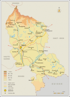 Carte topographique du Territoire de Belfort. © Région Bourgogne-Franche-Comté, Inventaire du patrimoine