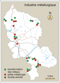 Industrie métallurgique. Fonds de carte : BD carto IGN 2000. © Région Bourgogne-Franche-Comté, Inventaire du patrimoine