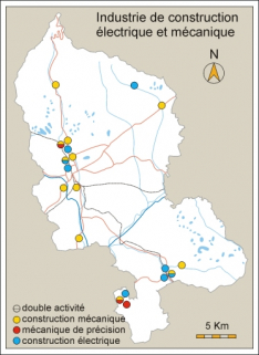 Industrie de la construction mécanique et électrique. Fonds de carte : BD carto IGN 2000. © Région Bourgogne-Franche-Comté, Inventaire du patrimoine