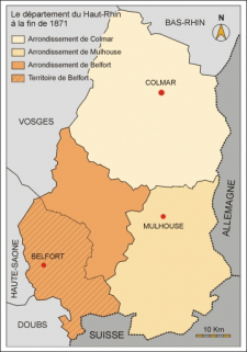 Le département du Haut-Rhin à la fin de 1871. © Région Bourgogne-Franche-Comté, Inventaire du patrimoine